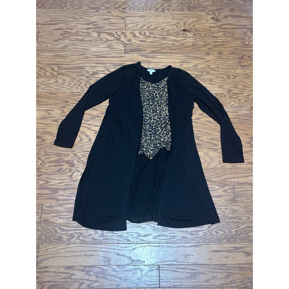 Time and Tru Women's Black Brown Cheetah Print Long Sleeve Cardigan Shirt, Sz M
